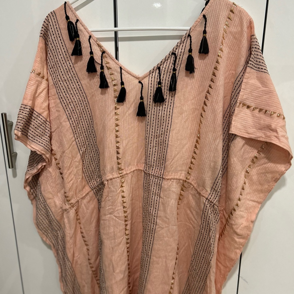 Boho Peach and Black Tassel Kaftan
